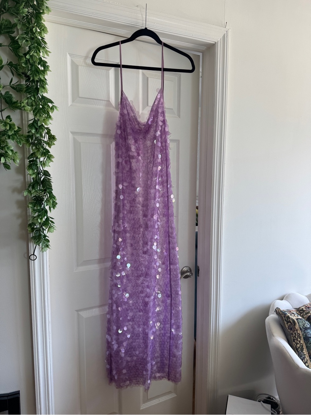 SIEDRES Kebi Lavender Sequin Maxi Slip Dress S/36